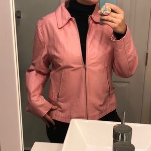 Bubble gum pink genuine leather jacket